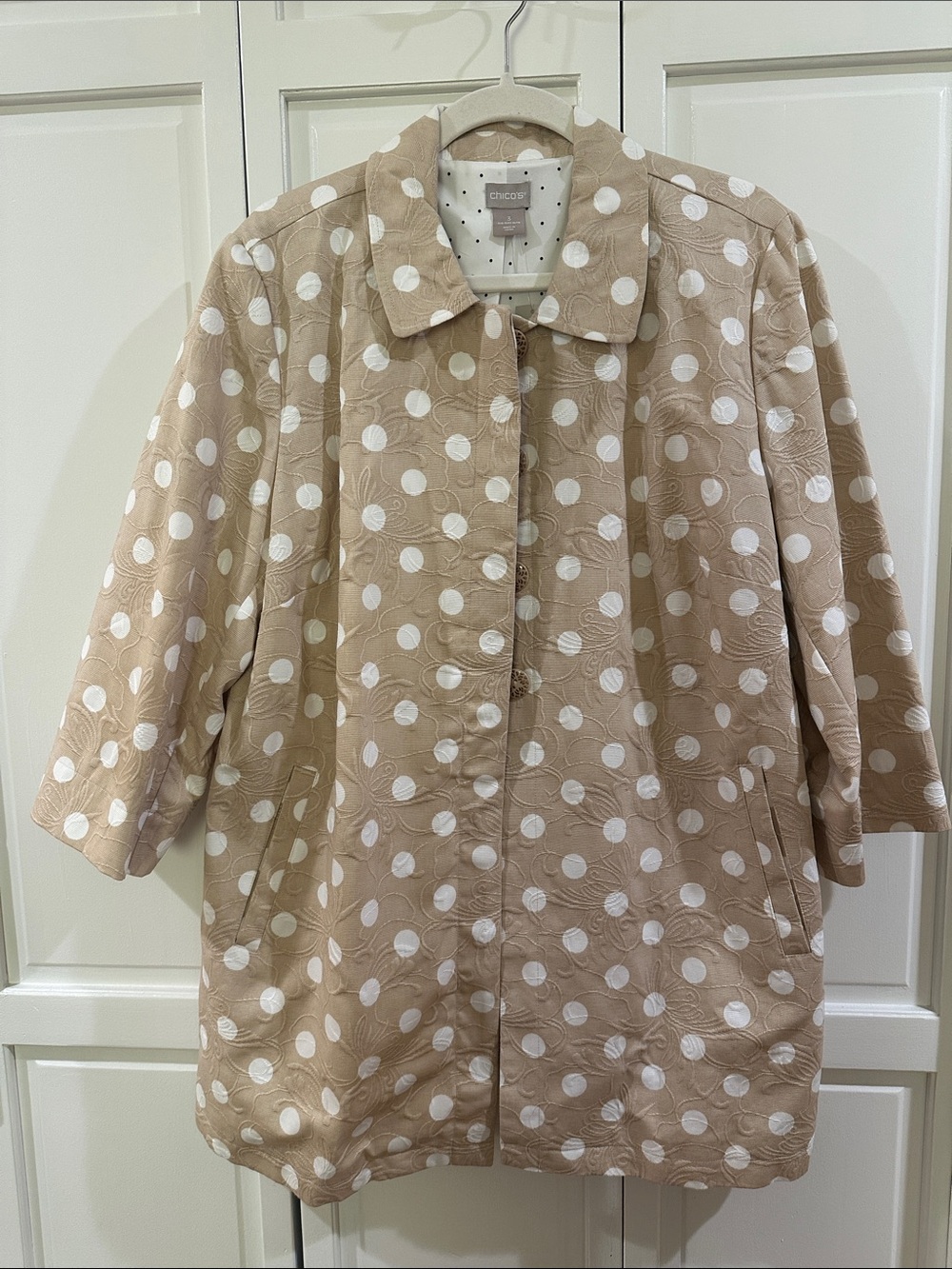 Chico's NWT Beige & White Polka Dot Topper Swing Jacket, Size 3 (XL)